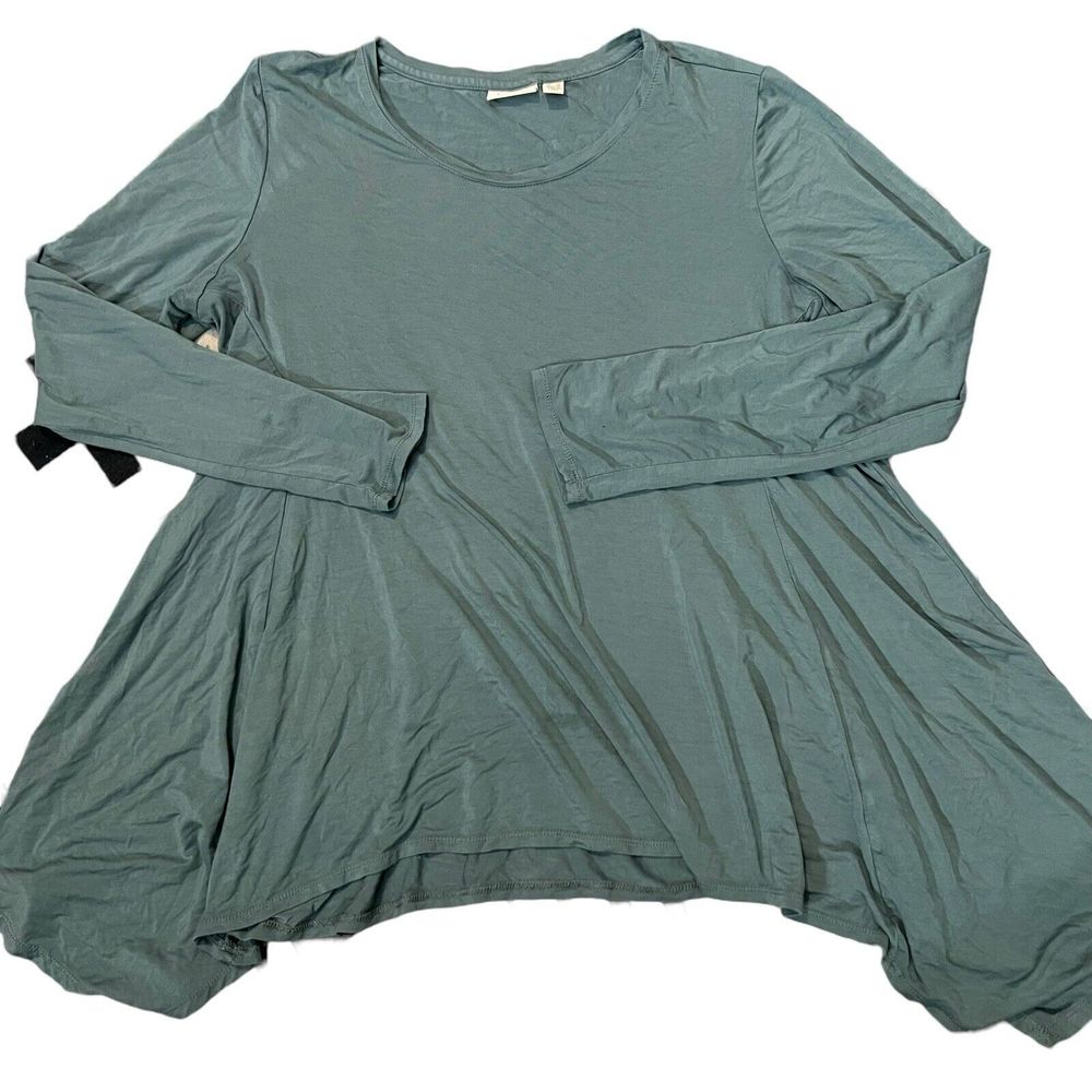 LOGO Lori Goldstein Tunic Womens‎ Size Large Rayon Blend Handkerchief Hem Green